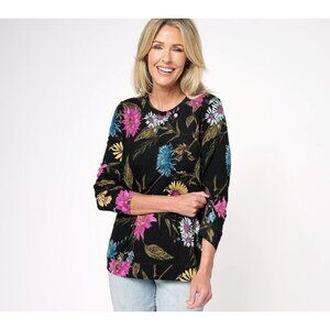 Denim & Co Printed Heavenly Jersey Round Neck Pullover Size L Floral A611675